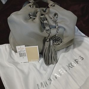 Michael kors ash grey shoulder leather tote